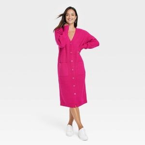 Women's Long Sleeve Button-Front Sweater
Dress - A New Day Pink M